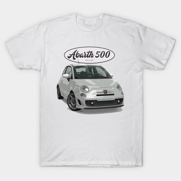 ABARTH 500 Grey White T-Shirt by PjesusArt